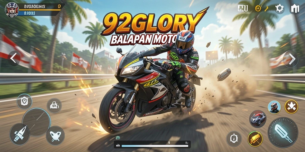 Tampilan luar biasa dari gameplay 92GLORY dalam balapan motor.