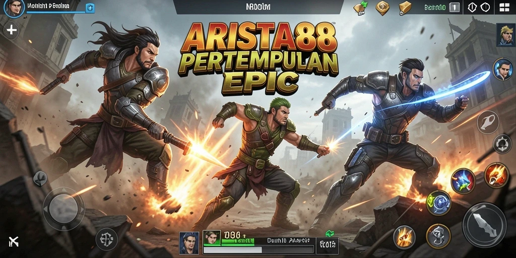 Screenshot utama ARISTA88 menampilkan aksi pertempuran seru dan grafis menawan.