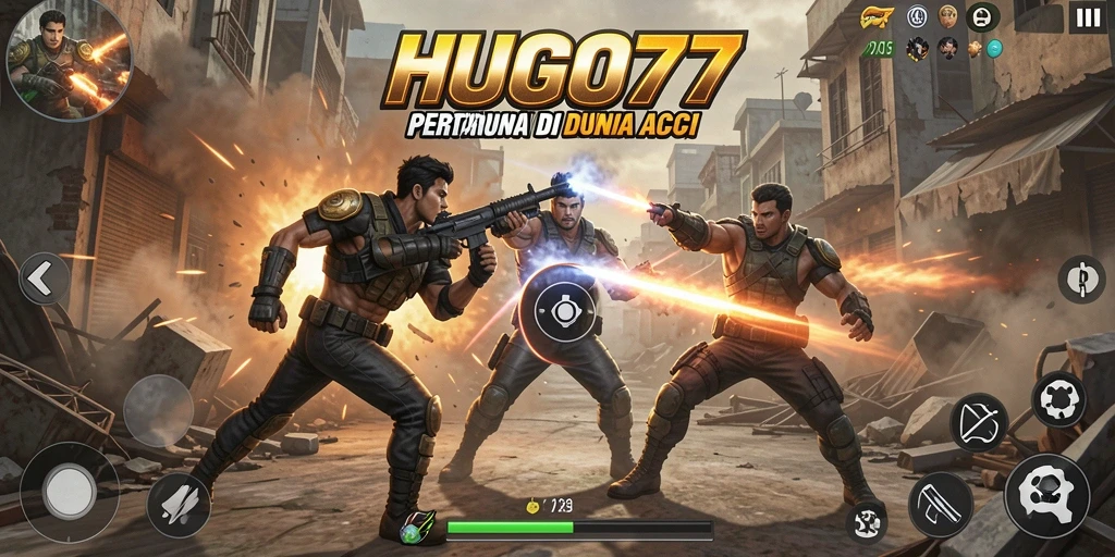 Gameplay seru dan dinamis HUGO77 dalam pertarungan aksi.