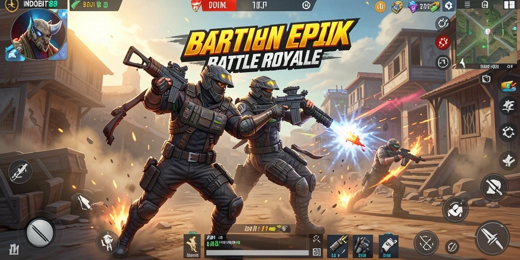 Gameplay seru INDOBIT88 dalam aksi pertarungan Battle Royale.