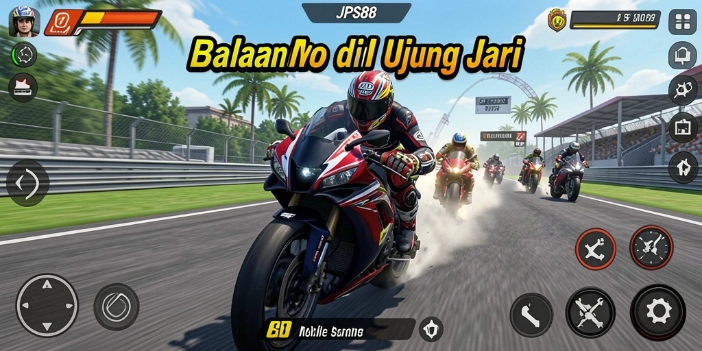 Gameplay JPS88 yang mendebarkan dengan balapan motor yang cepat.