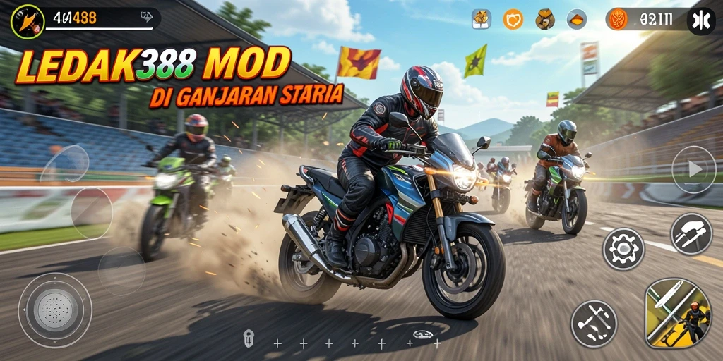 Gameplay menegangkan di jalur balapan yang menantang.
