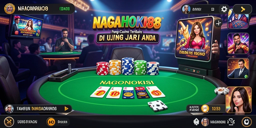 Screenshot permainan NAGAHOKI88 menampilkan dealer profesional dan meja Live Casino.