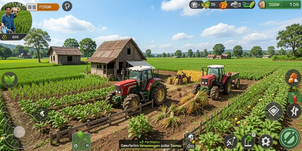 Screenshot utama P200M menampilkan gameplay bertani yang seru.