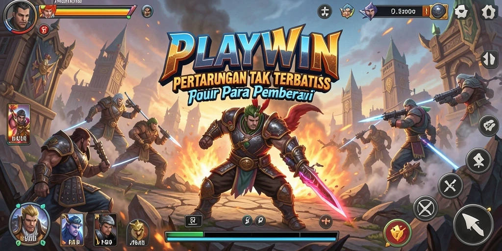 Screenshot gameplay PLAYWIN menunjukkan pertarungan intens dengan efek visual menakjubkan.