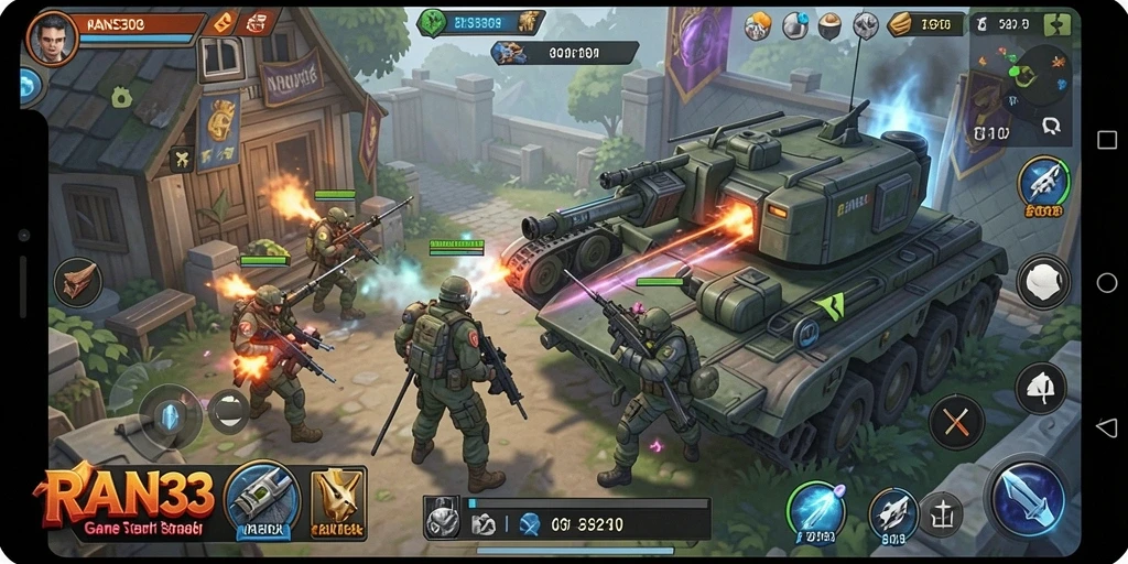 Screenshot gameplay RANS303 menampilkan strategi pertempuran yang intens.