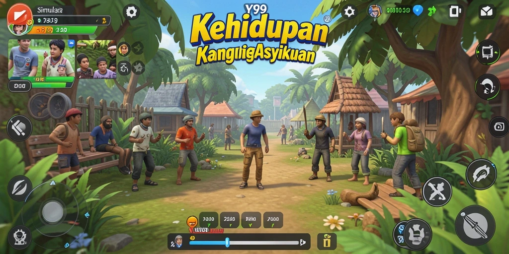 Tangkapan layar Y89 menunjukkan interaksi karakter dalam lingkungan simulasi yang hidup.